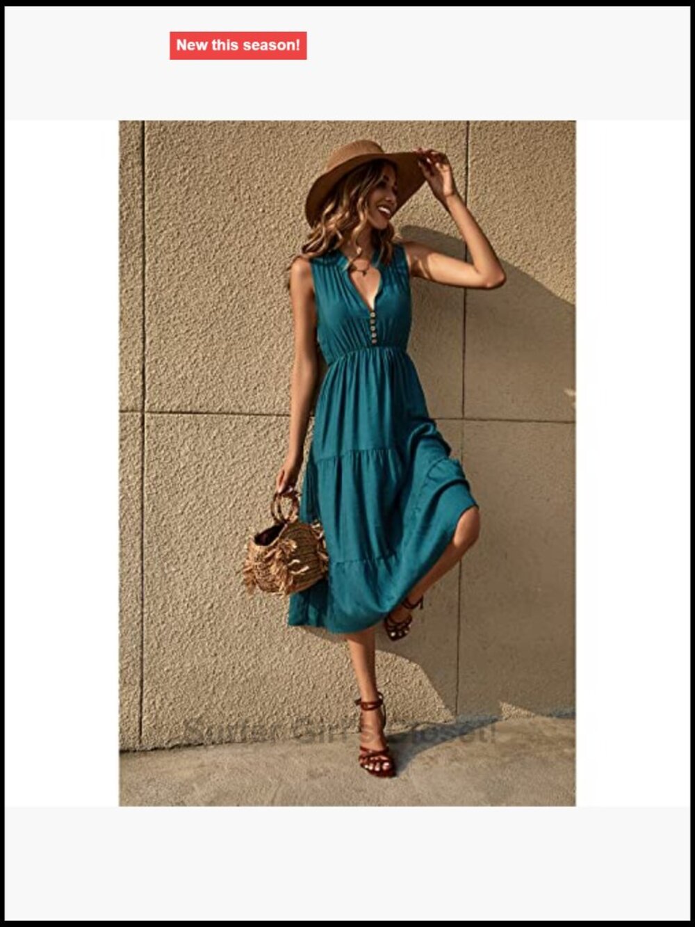 Viscose Blend Sleeveless V-Neck Striped Midi Dress with Button Front - Picture 3 of 5